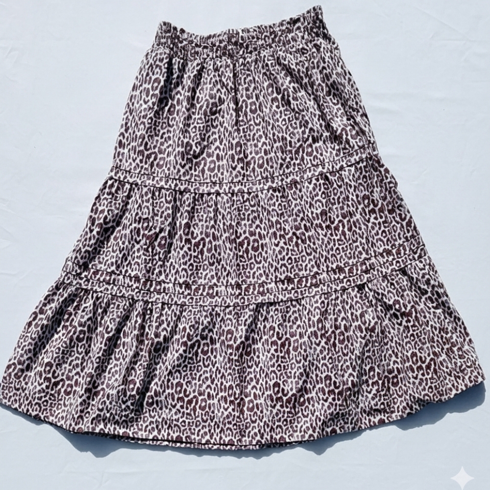 BOHO CHEETAH Animal Print Brown & Cream Tiered Maxi Skirt